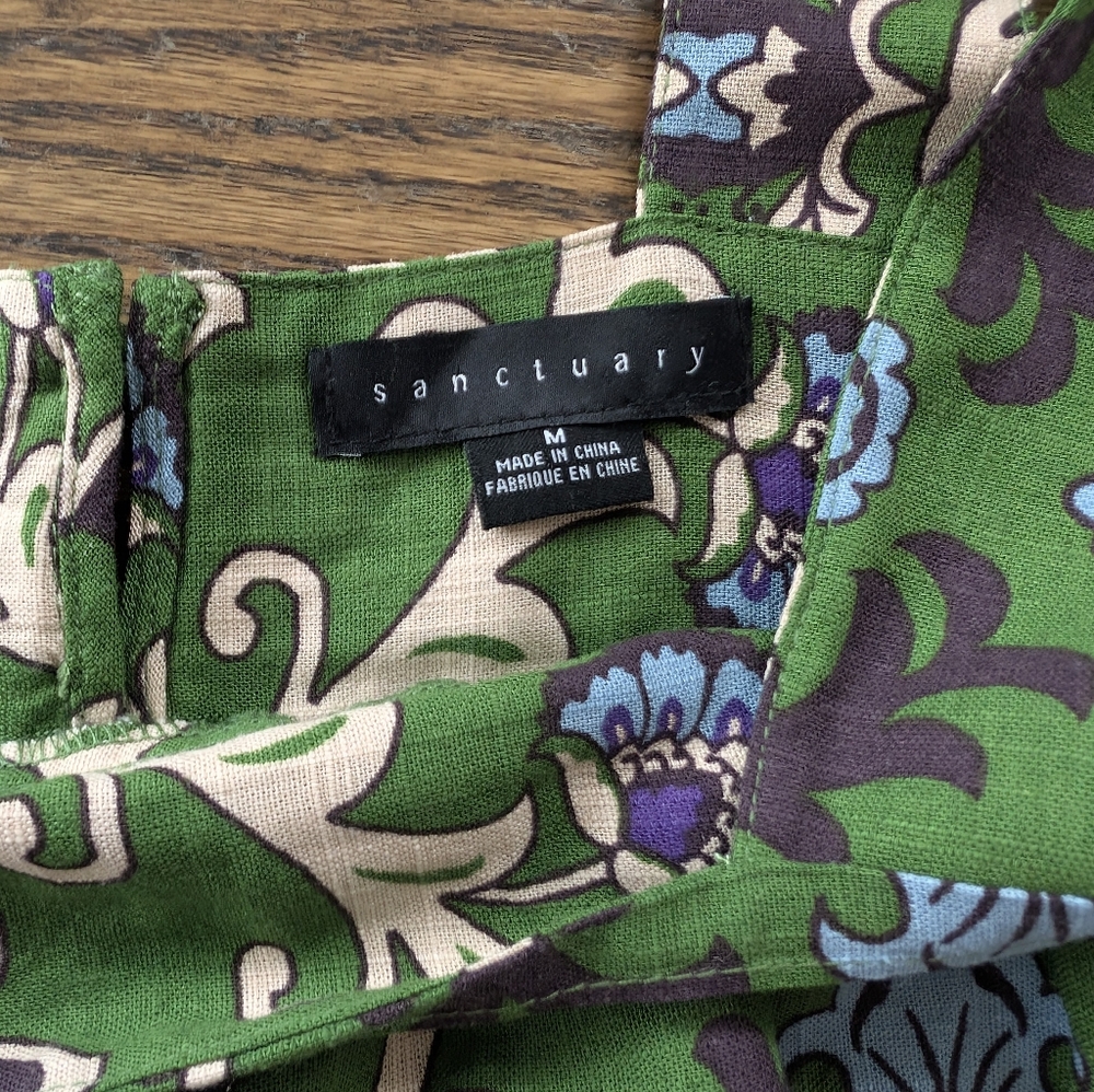 Green Floral Linen Blend Top - Picture 4 of 6